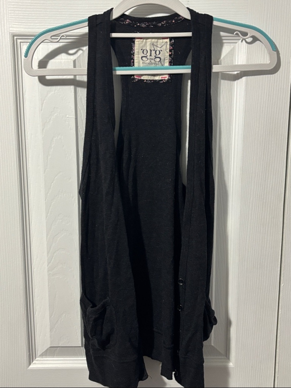 slate gray Open-Front Vest with Pockets